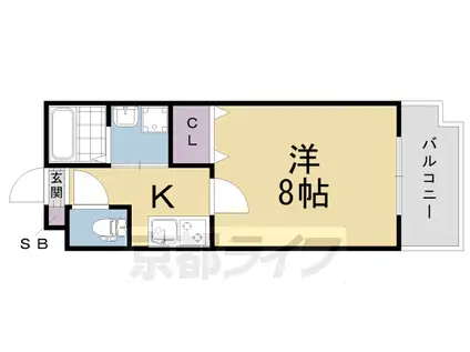 近鉄京都線 桃山御陵前駅 徒歩9分 3階建 築5年(1K/3階)の間取り写真