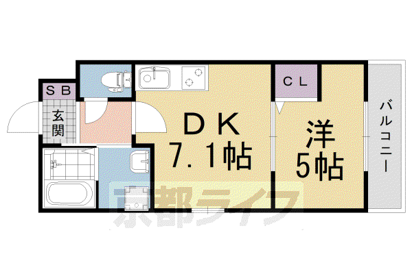 京阪電気鉄道京阪線 丹波橋駅 徒歩5分 3階建 築5年(1DK/3階)の間取り写真