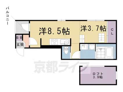 京都市烏丸線 くいな橋駅 徒歩7分 3階建 築8年(1LDK/1階)の間取り写真