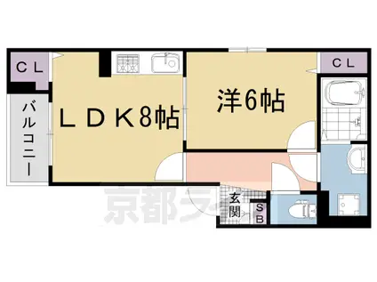 京都市東西線 太秦天神川駅 徒歩10分 3階建 築5年(1LDK/2階)の間取り写真