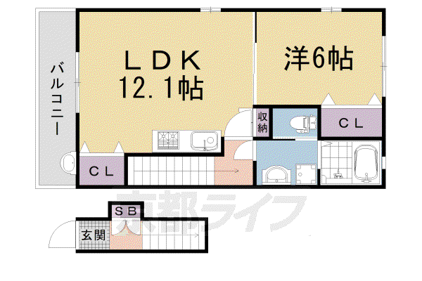 サンモルク西院(1LDK/2階)の間取り写真