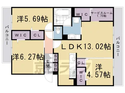 京福嵐山本線 車折神社駅 徒歩13分 3階建 築5年(3SLDK/2階)の間取り写真