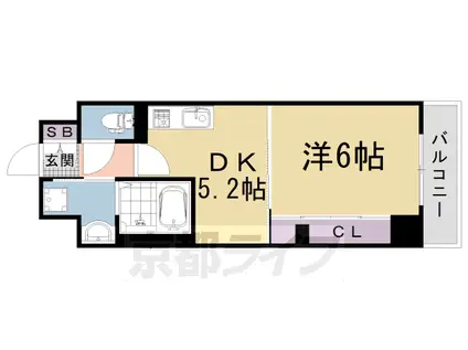 山陰本線 円町駅 徒歩6分 5階建 築4年(1DK/2階)の間取り写真