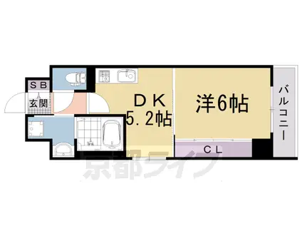 山陰本線 円町駅 徒歩6分 5階建 築5年(1DK/2階)の間取り写真