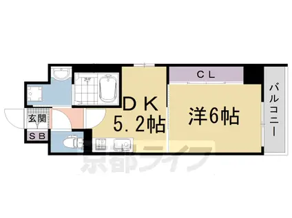 山陰本線 円町駅 徒歩6分 5階建 築5年(1DK/3階)の間取り写真