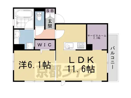 京都市東西線 太秦天神川駅 徒歩11分 3階建 築5年(1SLDK/3階)の間取り写真