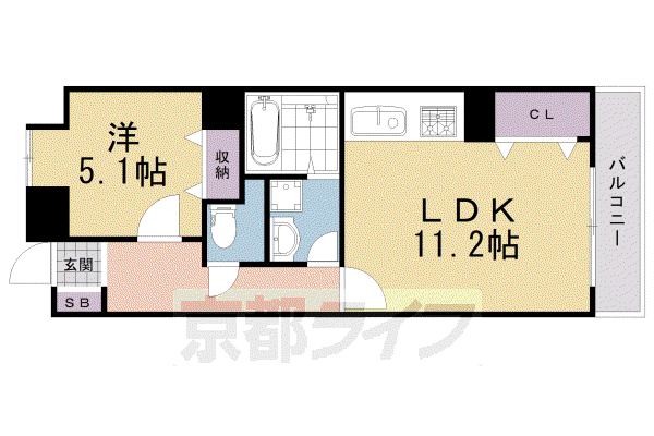 阪急電鉄京都線 西院駅(阪急) 徒歩9分 10階建 築22年(1LDK/7階)の間取り写真