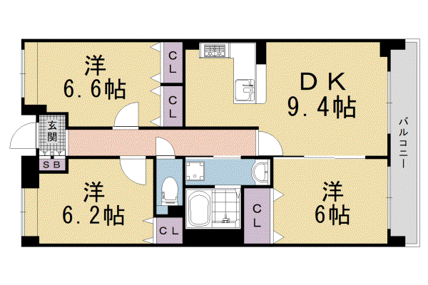阪急電鉄京都線 西院駅(阪急) 徒歩9分 10階建 築22年(3LDK/1階)の間取り写真