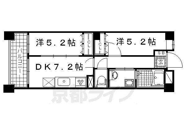 阪急電鉄京都線 西院駅(阪急) 徒歩9分 10階建 築22年(2DK/5階)の間取り写真