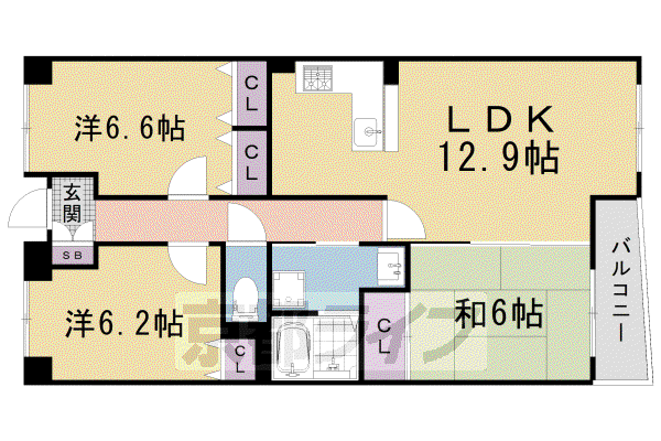 阪急電鉄京都線 西院駅(阪急) 徒歩9分 10階建 築22年(3LDK/4階)の間取り写真