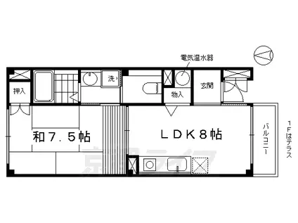 山陰本線 丹波口駅 徒歩10分 3階建 築26年(1LDK/2階)の間取り写真