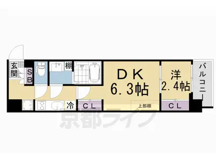 東海道本線 西大路駅 徒歩4分 7階建 築4年(1DK/7階)の間取り写真