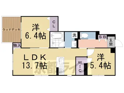 山陰本線 丹波口駅 徒歩14分 4階建 築4年(2LDK/1階)の間取り写真