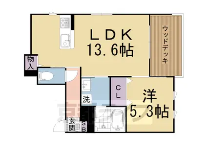 山陰本線 丹波口駅 徒歩14分 4階建 築4年(1LDK/1階)の間取り写真