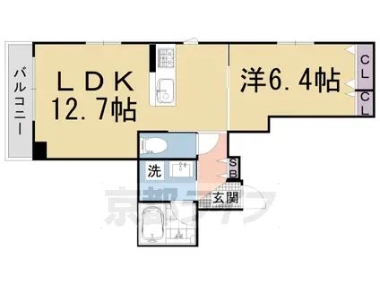 山陰本線 丹波口駅 徒歩14分 4階建 築4年(1LDK/4階)の間取り写真