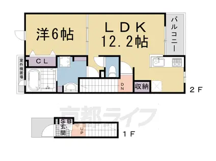 近鉄京都線 東寺駅 徒歩13分 2階建 築4年(1LDK/2階)の間取り写真