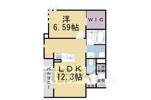 近鉄京都線 竹田駅(京都) 徒歩10分 2階建 築5年(1LDK/1階)の間取り写真