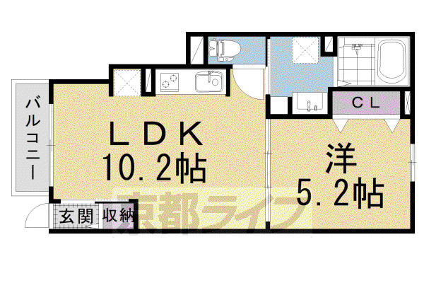 京都府京都市南区 2階建 築4年(1LDK/1階)の間取り写真
