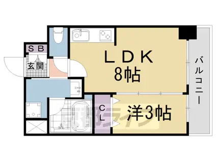 東海道本線 西大路駅 徒歩5分 7階建 築4年(1LDK/4階)の間取り写真