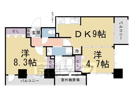東海道本線 西大路駅 徒歩5分 7階建 築4年(2LDK/3階)の間取り写真