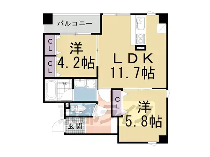 GRAND LATTICE KAWARAMACHI SHIC(2LDK/4階)の間取り写真