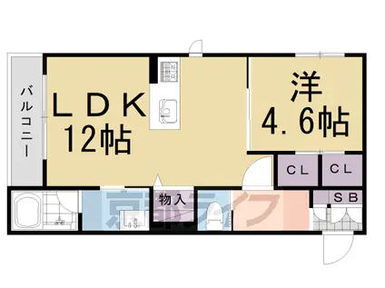 山陰本線 円町駅 徒歩7分 3階建 築4年(1LDK/3階)の間取り写真