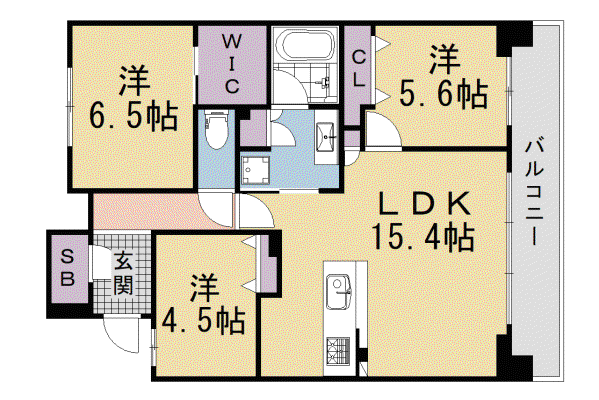 京都市烏丸線 北大路駅 徒歩25分 5階建 築6年(3LDK/4階)の間取り写真