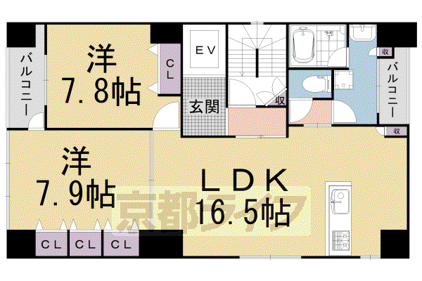 京都市烏丸線 丸太町駅(京都市営) 徒歩7分 6階建 築4年(2LDK/3階)の間取り写真