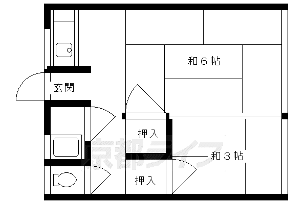 叡山電鉄 宝ケ池駅 徒歩1分 2階建 築51年(2DK/1階)の間取り写真