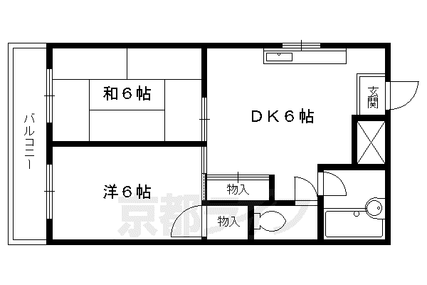 叡山電鉄 修学院駅 徒歩2分 4階建 築42年(2DK/3階)の間取り写真