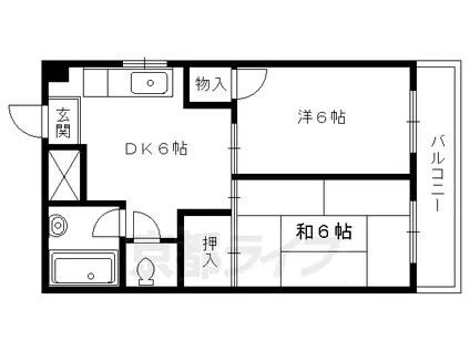 ロータリーマンション修学院(2DK/4階)の間取り写真