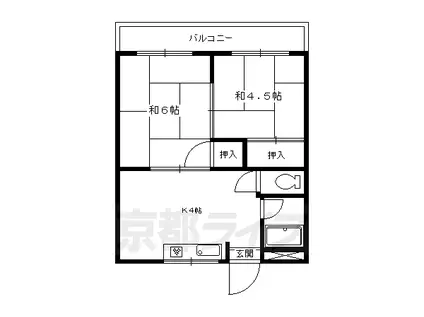 叡山電鉄 修学院駅 徒歩8分 2階建 築41年(2DK/1階)の間取り写真