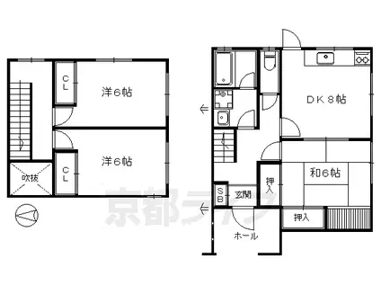 京都市烏丸線 国際会館駅 徒歩12分 2階建 築40年(3DK)の間取り写真
