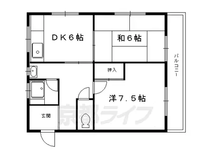 京阪電気鉄道鴨東線 神宮丸太町駅 徒歩19分 4階建 築57年(2DK/3階)の間取り写真