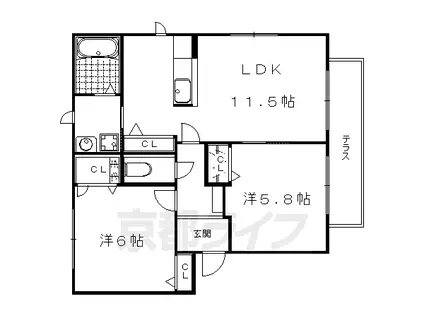 叡山電鉄 岩倉駅(京都) 徒歩15分 2階建 築20年(2LDK/1階)の間取り写真