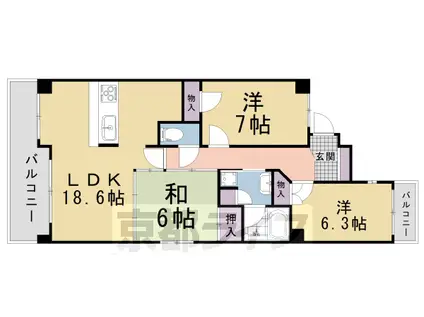 京阪電気鉄道鴨東線 神宮丸太町駅 徒歩4分 7階建 築23年(3LDK/6階)の間取り写真