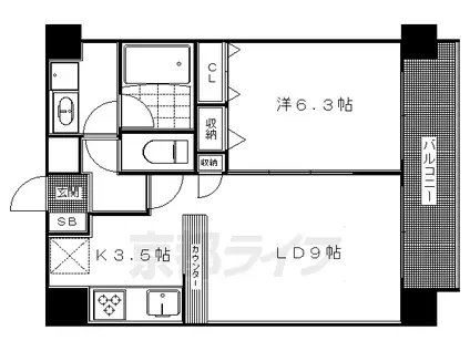 京阪電気鉄道鴨東線 神宮丸太町駅 徒歩2分 7階建 築24年(1LDK/6階)の間取り写真