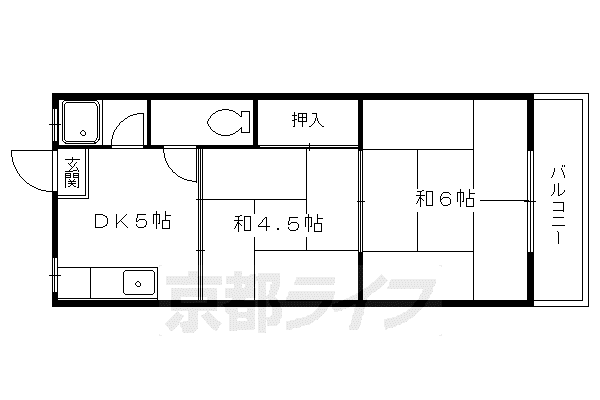 叡山電鉄 茶山・京都芸術大学駅 徒歩10分 2階建 築49年(2DK/2階)の間取り写真