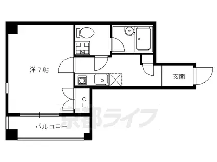 京都市東西線 東山駅(京都) 徒歩2分 7階建 築20年(1K/4階)の間取り写真