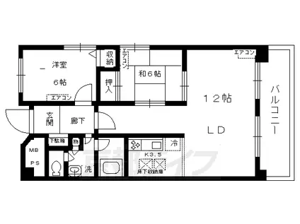 京都市東西線 蹴上駅 徒歩15分 6階建 築48年(2LDK/4階)の間取り写真