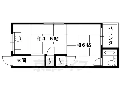 叡山電鉄 茶山・京都芸術大学駅 徒歩1分 4階建 築56年(2K/3階)の間取り写真