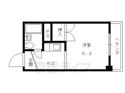 叡山電鉄 元田中駅 徒歩1分 4階建 築41年(1K/4階)の間取り写真