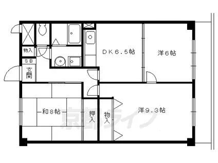 京都市烏丸線 松ケ崎駅(京都) 徒歩10分 5階建 築32年(3DK/4階)の間取り写真