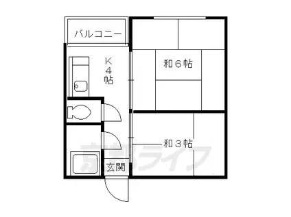 京阪電気鉄道鴨東線 出町柳駅 徒歩20分 4階建 築61年(2DK/2階)の間取り写真