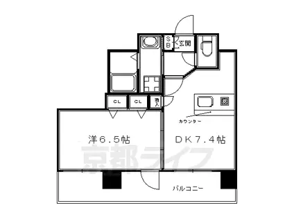 プレサンス京都三条大橋鴨川苑(1DK/3階)の間取り写真