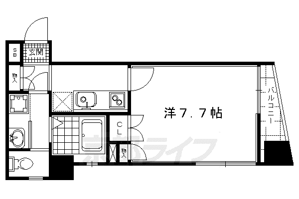 HORIZONTAL下鴨(1K/3階)の間取り写真