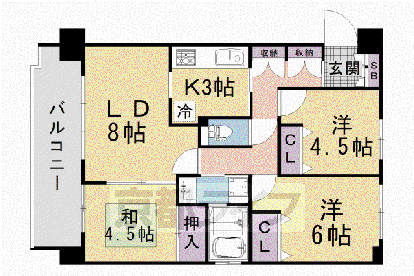 南禅寺東山(3LDK/5階)の間取り写真