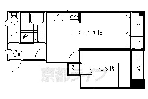 叡山電鉄 一乗寺駅 徒歩2分 5階建 築54年(1LDK/2階)の間取り写真