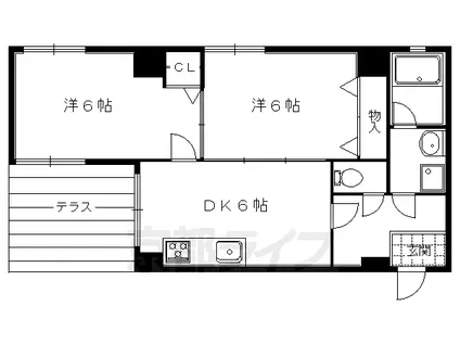 京都市東西線 京都市役所前駅 徒歩3分 7階建 築38年(2DK/2階)の間取り写真