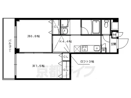 ウィステリア壱番館(2K/3階)の間取り写真